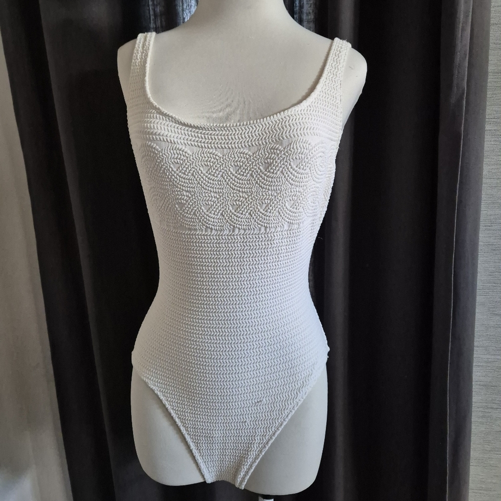 Sessa Swimsuit Womens Ivory Cream Bathing Swim One Piece Textured Vintage